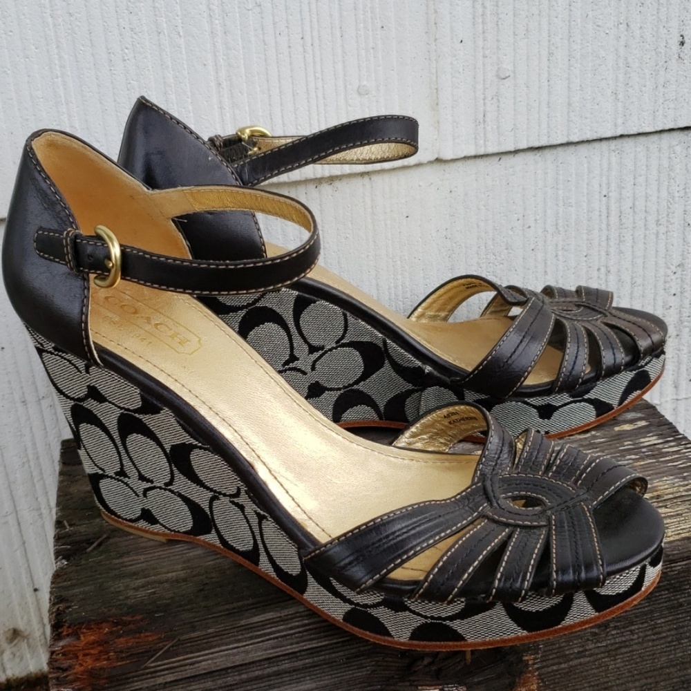 COACH signature vintage wedge sandals size 9